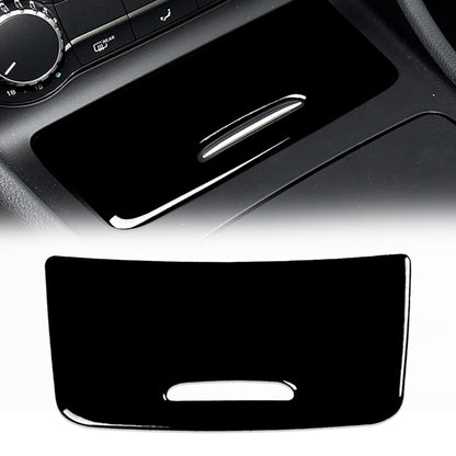 Glossy black center storage box cover sticker with silver handle cutout, rounded edges