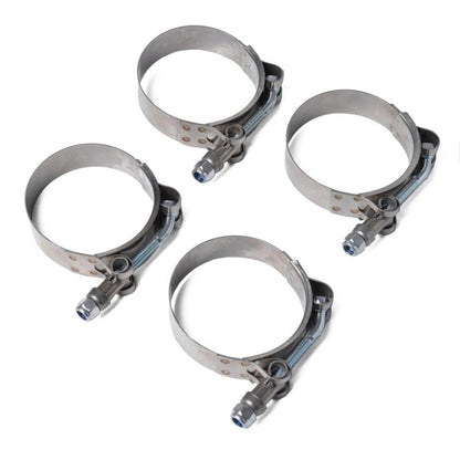 4-pack stainless steel T-bolt hose clamps, 80-88mm, with bolts and bands