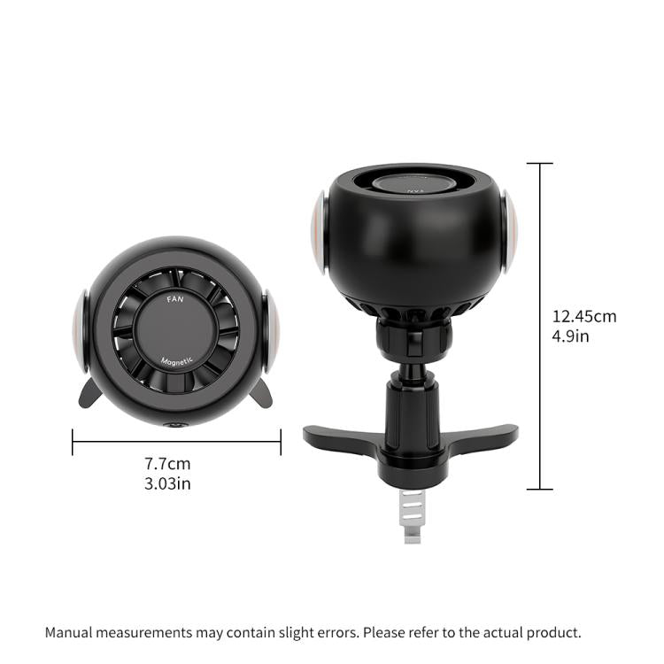 Car air outlet magnetic phone holder cooling fan, black mount stand view
