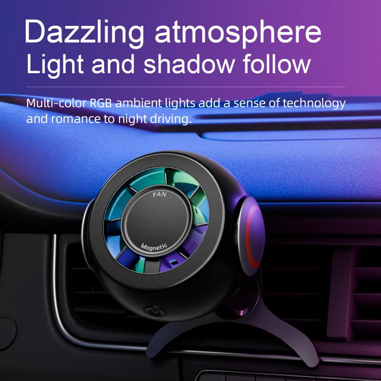 Car phone holder cooling fan with multi-color RGB ring light on air vent