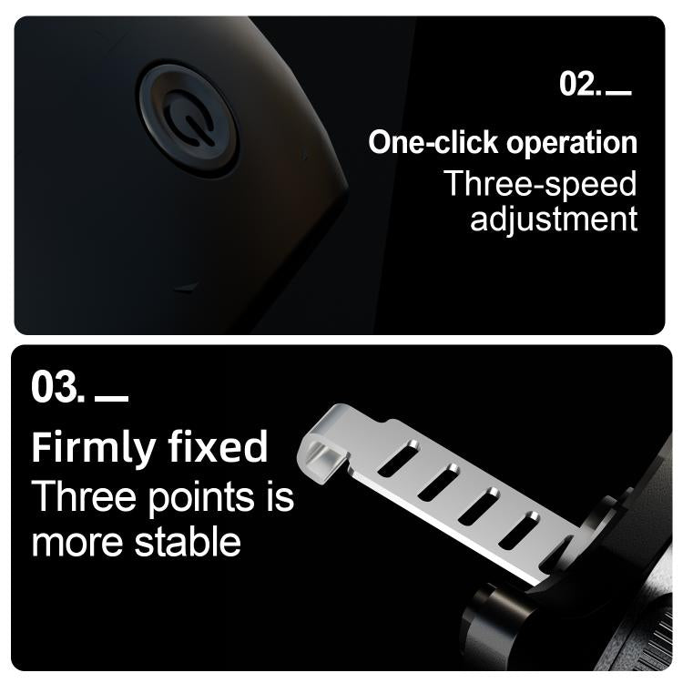 Car cooling fan phone holder close-up of power control and vent mounting clips