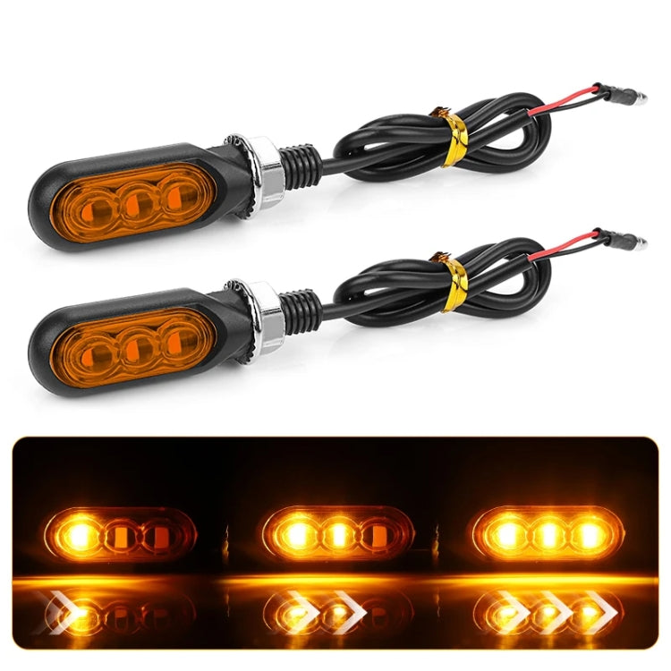 Pair of amber/yellow mini motorcycle water turn signal lights with 3 LEDs and wiring harness