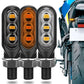 Three-piece mini LED turn signal lights in black housing with amber and clear lenses