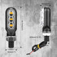 Compact mini motorcycle LED turn signal light with 3 LEDs, cables, and size measurements