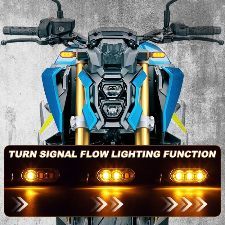 Motorcycle front turn signal lights with glowing amber 3-LED strip style