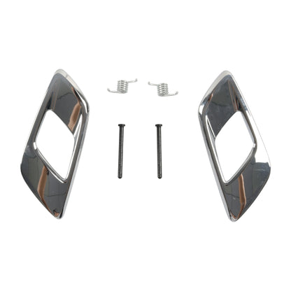 Pair of chrome interior door handle bezels with mounting screws and springs
