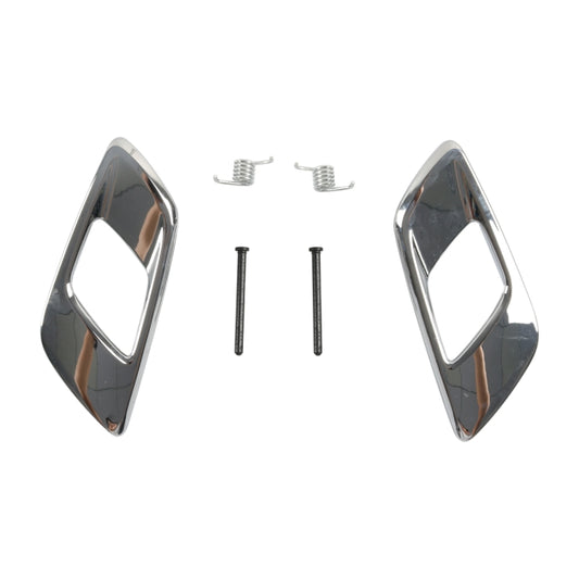 Pair of chrome interior door handle bezels with mounting screws and springs