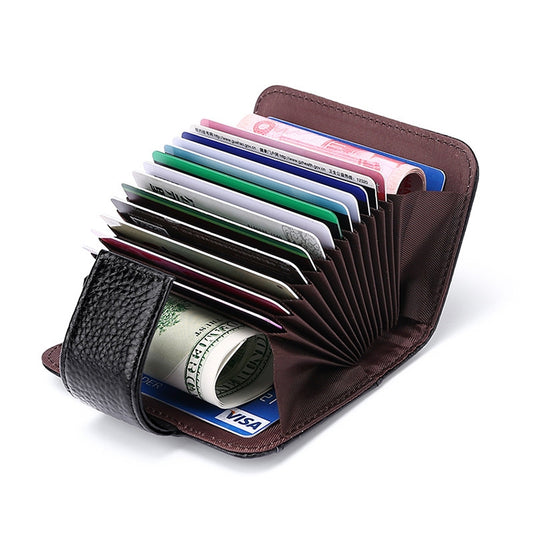 KB188 Horizontal Cowhide Leather Organ Shape Multiple Card Slots Anti-magnetic RFID Wallet for Ladies, with Transparent Window, KB188 Sapphire Blue, KB188 Black, KB188 Coffee, KB188 Purple, KB188 Rose Red