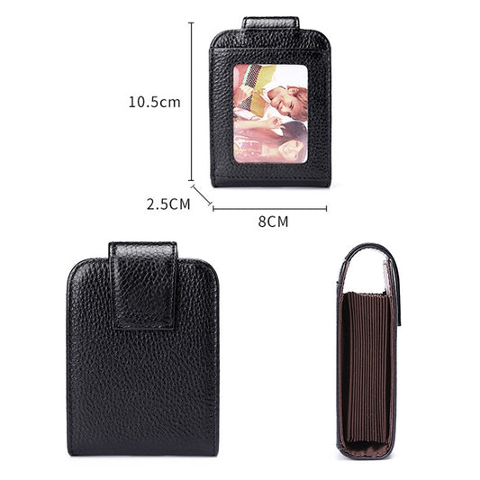 KB189 Vertical Cowhide Leather Organ Shape Multiple Card Slots Anti-magnetic RFID Wallet for Ladies, with Transparent Window, KB189 Sapphire Blue, KB189 Black, KB189 Coffee, KB189 Purple, KB189 Rose Red