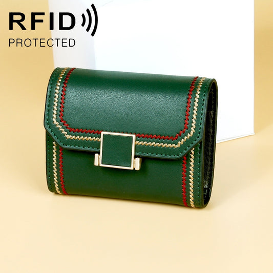 KB190 Cover Type Snap Button Cowhide Leather Organ Shape Multiple Card Slots Anti-magnetic RFID Wallet for Ladies, KB190 Army Green, KB190 Black, KB190 Dark Blue, KB190 Pink, KB190 Lake Blue, KB190 Light Purple, KB190 Purple, KB190 Red, KB190 Rose Red