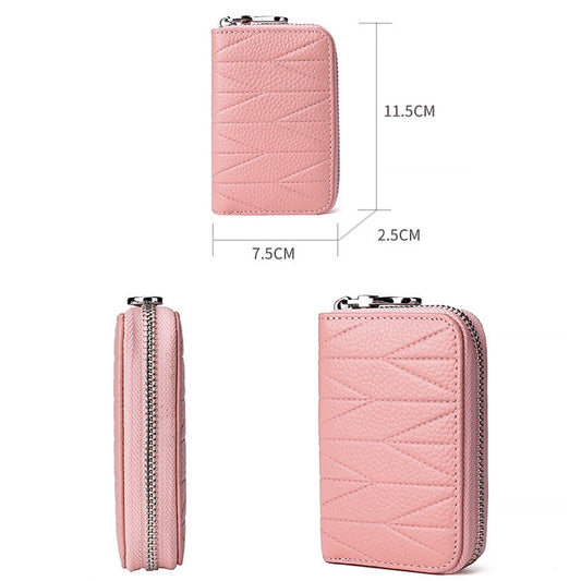 KB191 Zipper Cowhide Leather Organ Shape Multiple Card Slots Anti-magnetic RFID Wallet Clutch Bag for Ladies, KB191 Aqua Blue, KB191 Black, KB191 Dark Blue, KB191 Pink, KB191 Light Purple, KB191 Wine Red, KB191 Brown