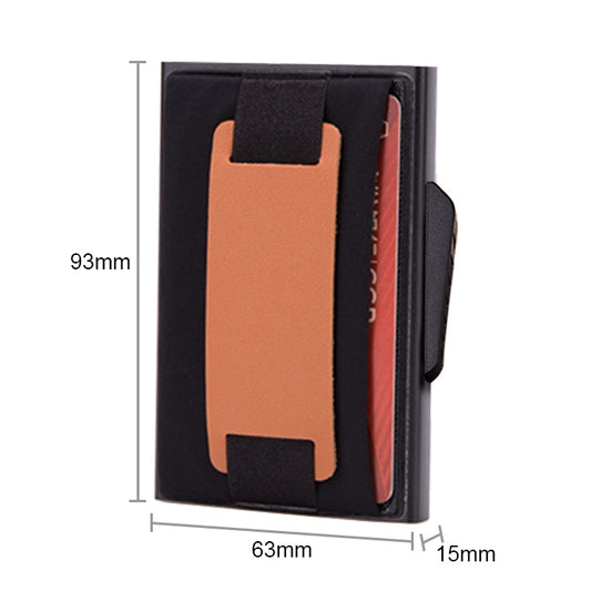 X-32C Automatically Pop-up Card Type Anti-magnetic RFID Anti-theft Men Aluminum Alloy B Dial Button Elastic Bag Wallet with PU Leather Strap, X-32C B Dial Button Black, X-32C B Dial Button Grey, X-32C B Dial Button Gold, X-32C B Dial Button Blue       ...