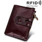 Crazy horse leather 3-fold wallet in burgundy, zipper, card slots, snap coin pocket, RFID-blocking
