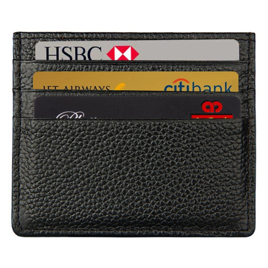 Cowhide Leather Litchi Texture Open Type Solid Color Card Holder RFID Blocking Card Bag Protective Case