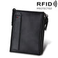 Black crazy horse leather card holder wallet with dual zippers and front vertical card slot