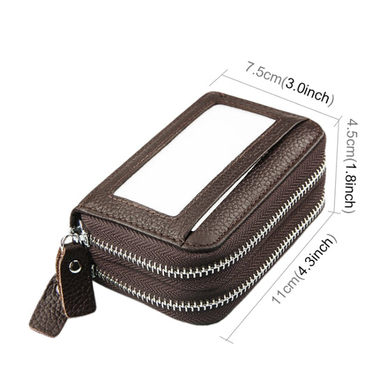 Genuine Cowhide Leather Dual Layer Solid Color Zipper Card Holder Wallet RFID Blocking Coin Purse Card Bag Protective Case with 11 Card Slots & Coin Position, Size: 11*7.5*4.5cm