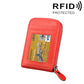 Red genuine cowhide leather vertical card holder wallet with zip and card window