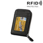 Black genuine cowhide leather vertical card holder wallet with zip and card window