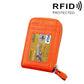 Orange genuine cowhide leather vertical card holder wallet with zip and card window