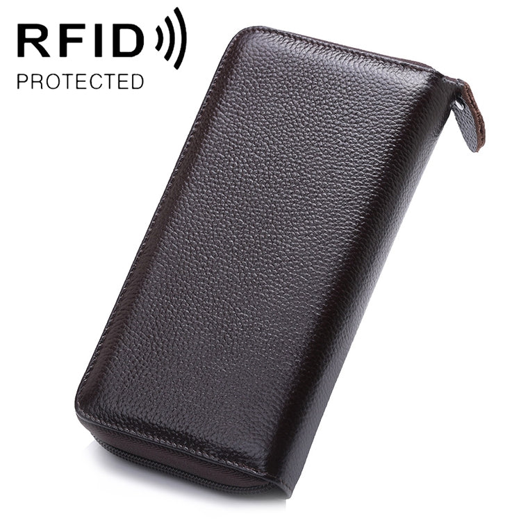 Dark brown textured faux leather zip wallet phone pouch
