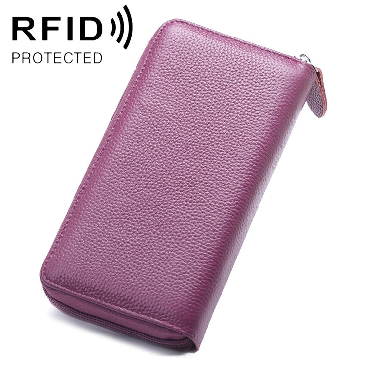 Purple textured faux leather zip wallet phone pouch