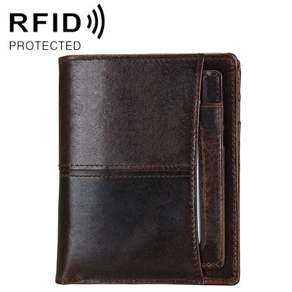 Men’s oil-wax leather wallet with detachable card holder, dark brown