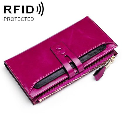 Rose purple leather lady wallet with detachable card holder and zip closure