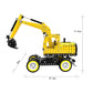 Yellow and black excavator model kit with front bucket and four-wheel chassis