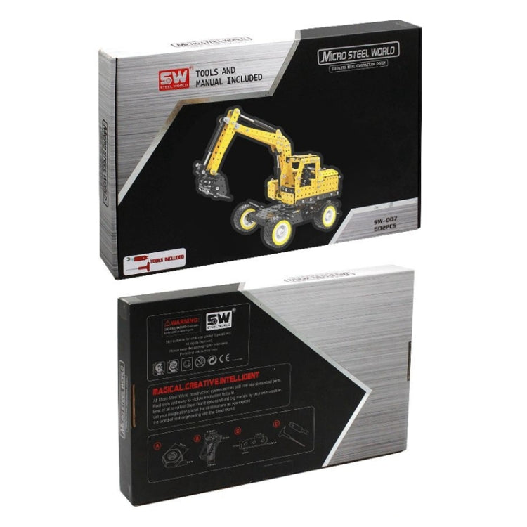 DIY stainless-steel excavator model kit box with assembled model photo