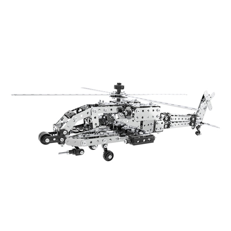 Stainless steel AH-64 helicopter gunship metal model, fully assembled with rotors