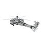 Stainless steel AH-64 helicopter gunship metal model, side view with tail rotor