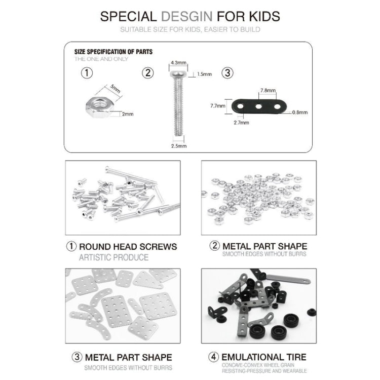 Model kit instructions page showing screws, metal parts, and component diagrams