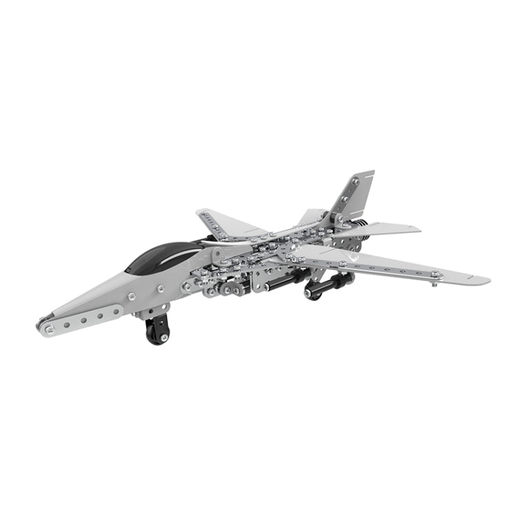 DIY stainless steel bomber plane model with extended wings, metal mechanical detailing