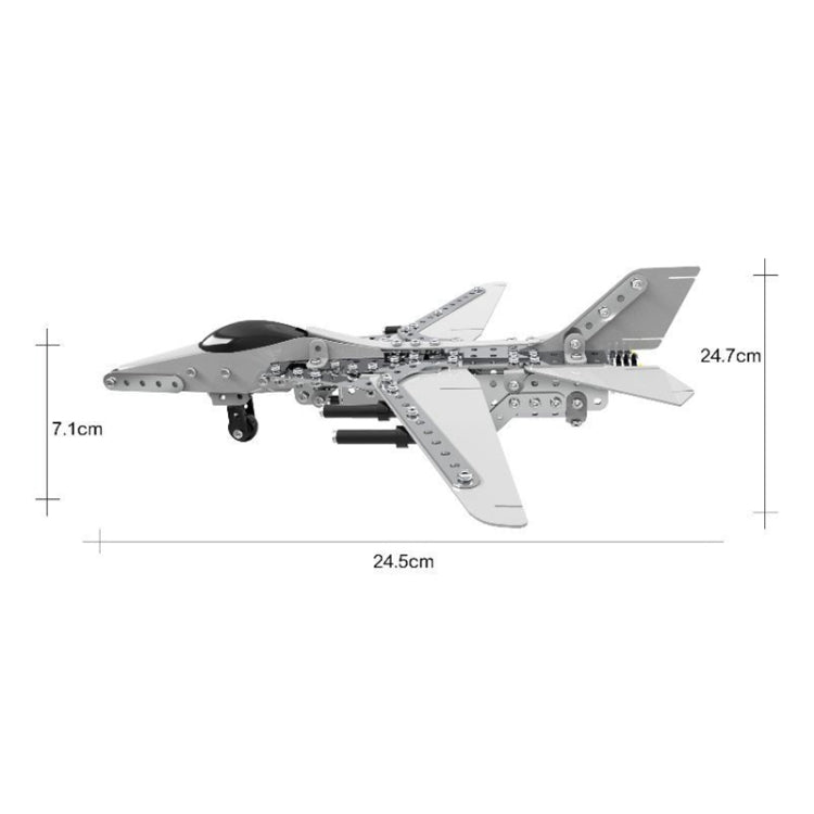 DIY stainless steel bomber plane model with size dimensions shown, front three-quarter view