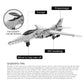 DIY stainless steel bomber plane model with labeled cockpit, wheel and takeoff details
