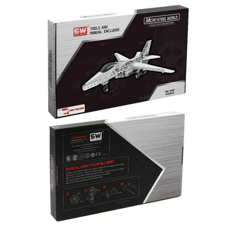 Stainless steel bomber plane model kit box with assembled plane picture and instructions