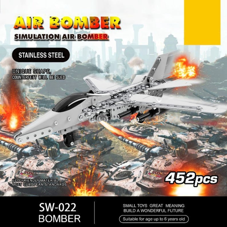 DIY stainless steel bomber plane model with dark cockpit and mechanical launcher detail