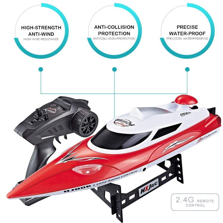 Red and white racing speedboat with black remote controller, 2.4G remote