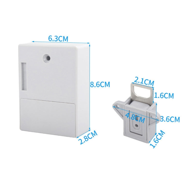 White cabinet lock showing side and front profiles