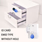 Cabinet door magnetic card lock with blue ID key tag on white cabinet