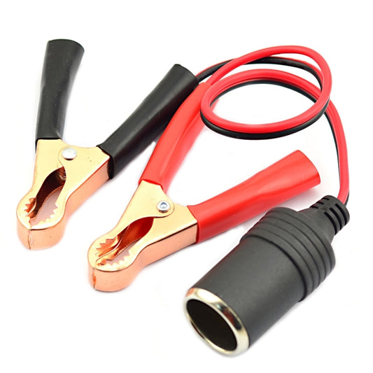 Car cigarette lighter battery clip adapter cable with red/black leads and black plug