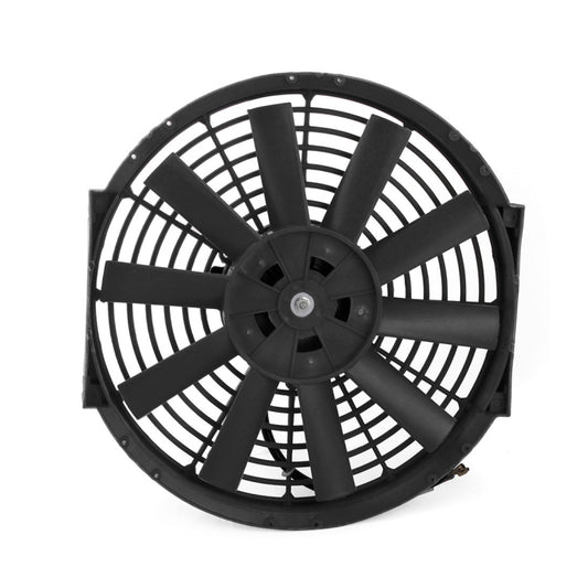 12-inch car cooling fan with black multi-blade guard and central mounting hub