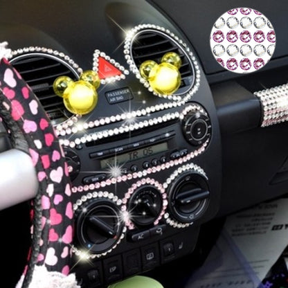 Rhinestone car decoration sticker with clear and pink round crystals on dashboard trim