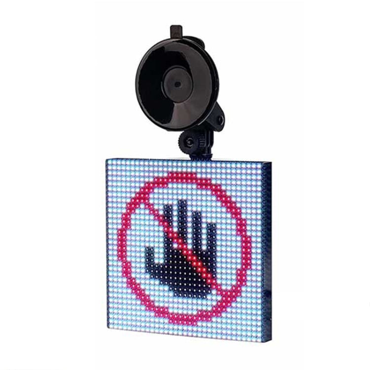 Black-framed 32x32 LED car sign displaying a blue prohibited symbol