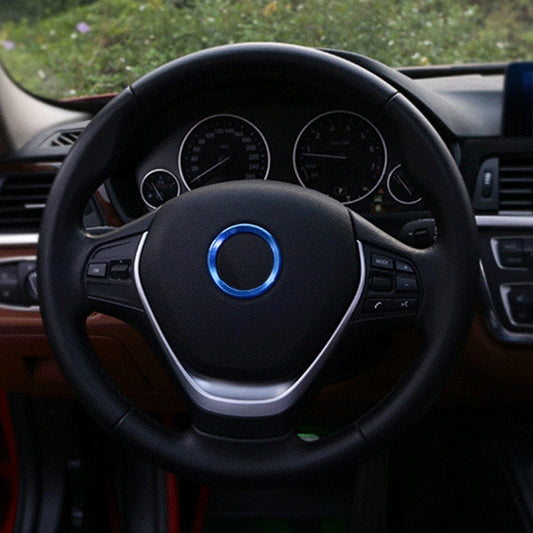 Car steering wheel center decoration ring, blue circular ring on black wheel