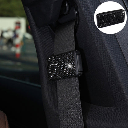 Seat belt adjuster clip with black rhinestone crystal panel on car strap