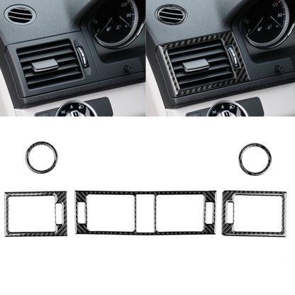 Carbon-fiber style air vent trim stickers for dashboard vents with ring and center panel