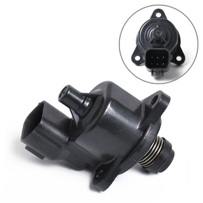Idle air control valve with electrical connector, mounting flanges, and threaded inlet