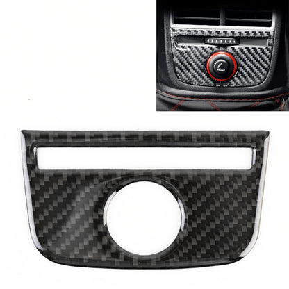Carbon fiber-look rear air outlet decorative panel with circular insert and white strip
