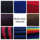 Assorted motorcycle seat cover color swatches: black, blue, red, and multi-color options.